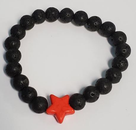 B928 Black Lava Stone Orange Star Bead Bracelet - Iris Fashion Jewelry