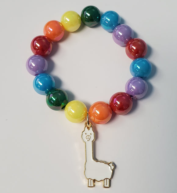 L377 Multi Color Pearlized Beads Llama Charm Bracelet - Iris Fashion Jewelry