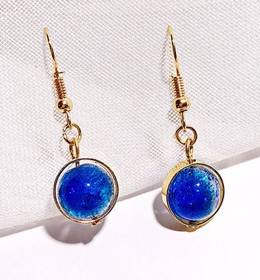 E417 Gold Royal Blue Bead Earrings - Iris Fashion Jewelry