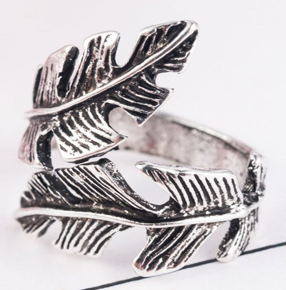 AR41 Silver Feather Adjustable Ring - Iris Fashion Jewelry