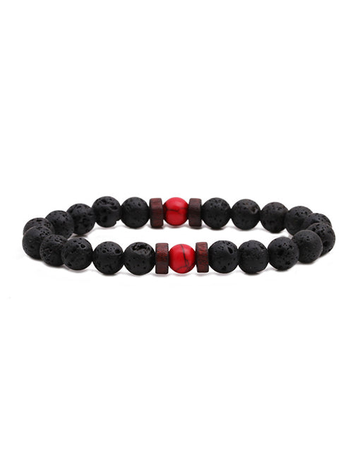 B845 Black Lava Stone Red Crackle Bead Bracelet - Iris Fashion Jewelry