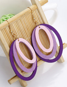 E663 Triple Ovals Shades of Lavender Wooden Earrings - Iris Fashion Jewelry