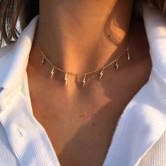 N801 Gold Dainty Lightning Bolts Choker Necklace FREE Earrings - Iris Fashion Jewelry