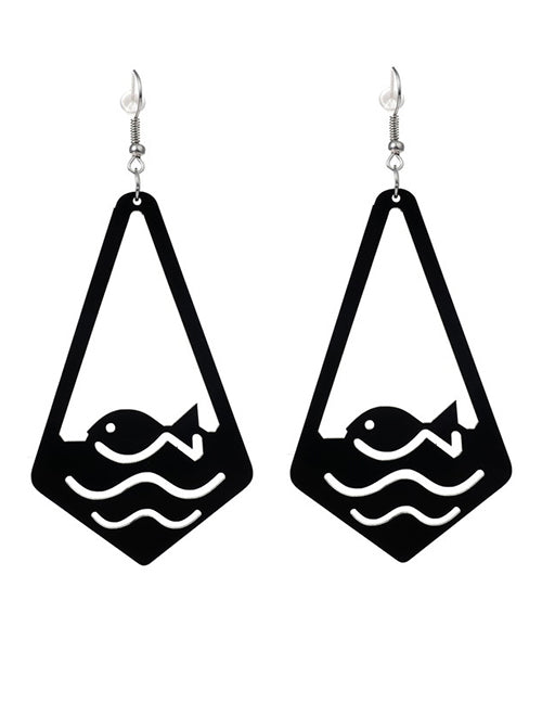 E1584 Black Acrylic Fish Earrings - Iris Fashion Jewelry