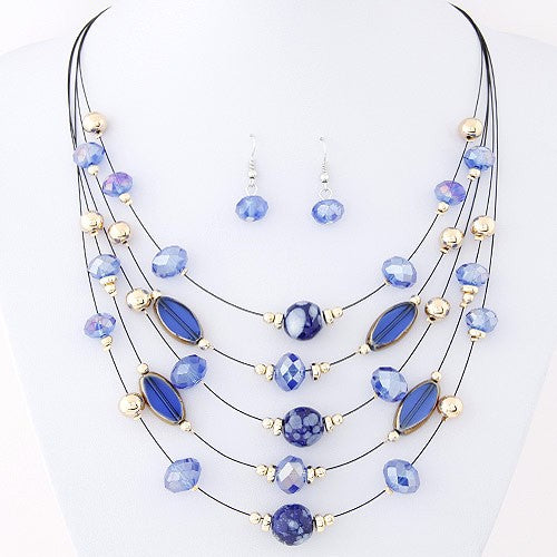 N1266 Fun Blue Tones Necklace with FREE Earrings - Iris Fashion Jewelry