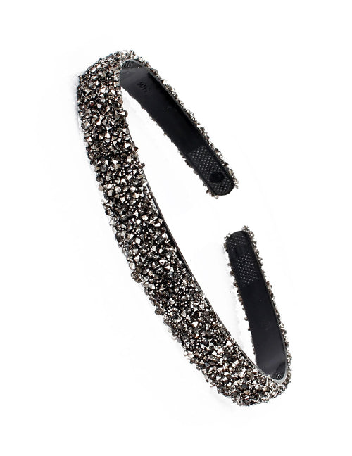 H650 Silver & Black Bead Gray Rhinestone Head Band - Iris Fashion Jewelry