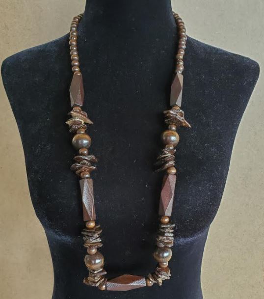 N976 Brown Geometric Wooden Bead Necklace with FREE Earrings - Iris Fashion Jewelry