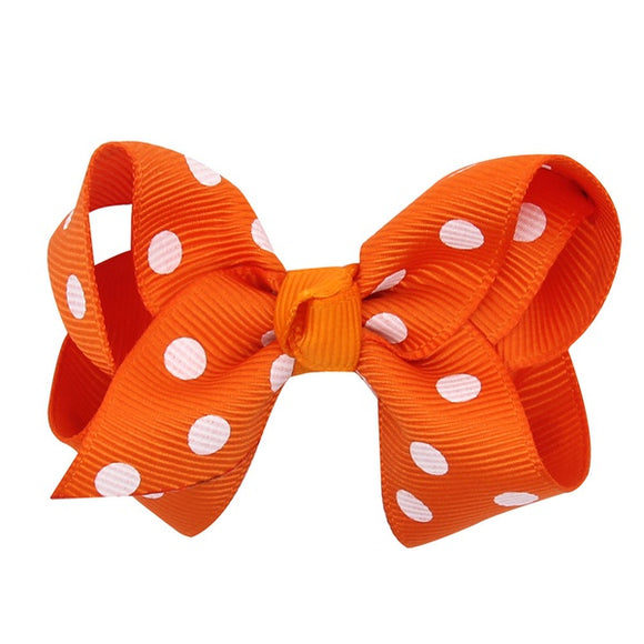 H807 Orange White Polka Dot Small Hair Bow Alligator Clip - Iris Fashion Jewelry