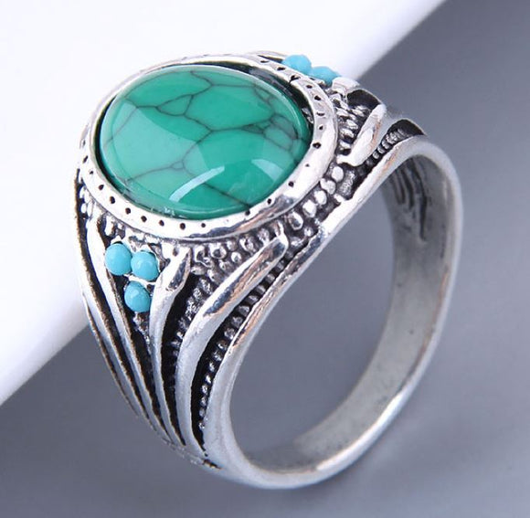 R485 Silver Turquoise Crackle Stone Ring - Iris Fashion Jewelry