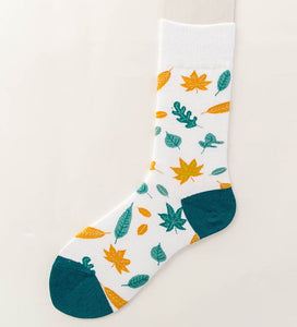 SF573 White Falling Leaves Socks - Iris Fashion Jewelry