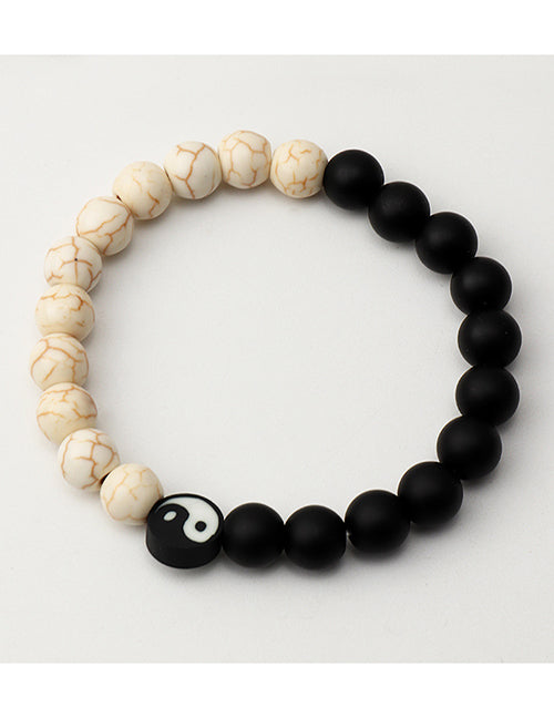 B1096 Black & White Crackle Bead Yin Yang Bracelet - Iris Fashion Jewelry