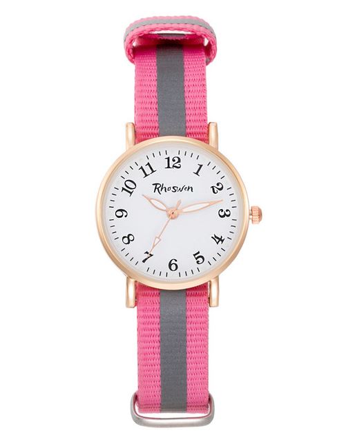 W528 Pink Gray Stripe Fabric Band Quartz Watch - Iris Fashion Jewelry