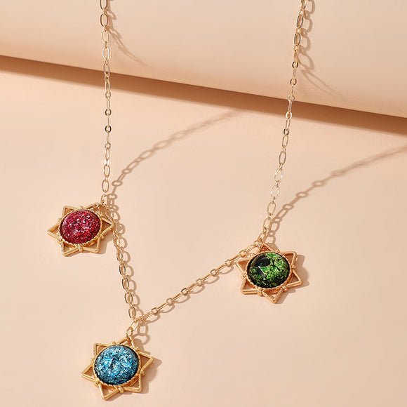 N33 Gold Colorful Star Necklace With Free Earrings - Iris Fashion Jewelry