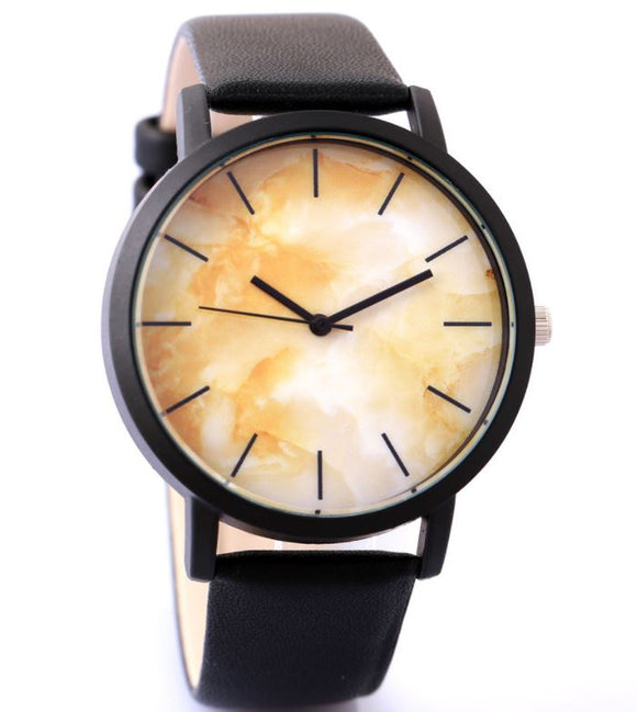W430 Black Band Orange Marble Crackle Collection Quartz Watch - Iris Fashion Jewelry