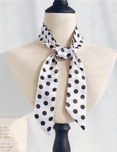 H468 White Black Polka Dot Satin Scarf - Iris Fashion Jewelry