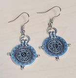 E1352 Silver Round Aztec Design Earrings - Iris Fashion Jewelry
