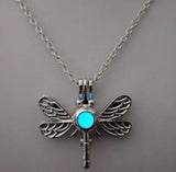 N1680 Silver Glow in the Dark Dragonfly Necklace with FREE EARRINGS - Iris Fashion Jewelry