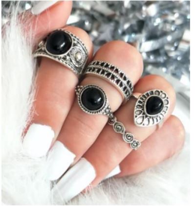 RS26 Silver Color Assorted 5 pc. Ring Set - Iris Fashion Jewelry