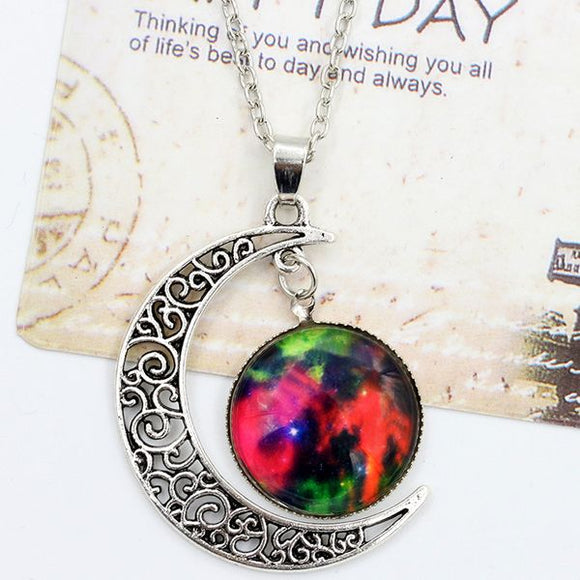 N676 Silver Moon Stargazer Necklace with FREE Earrings - Iris Fashion Jewelry