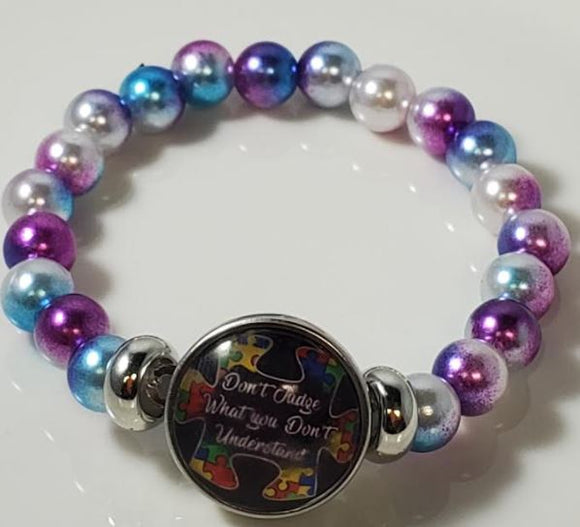 B1021 Blue & Purple Pearls Don't Judge What You Don't Understand Autism Awareness Bracelet - Iris Fashion Jewelry