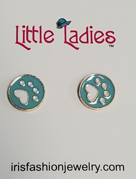 L168 Gold Blue Paw Print Earrings - Iris Fashion Jewelry
