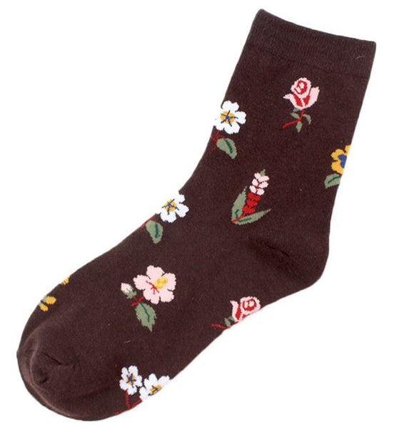 SF469 Brown Floral Print Socks - Iris Fashion Jewelry