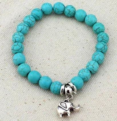 B1060 Turquoise Crackle Stone Elephant Bracelet - Iris Fashion Jewelry