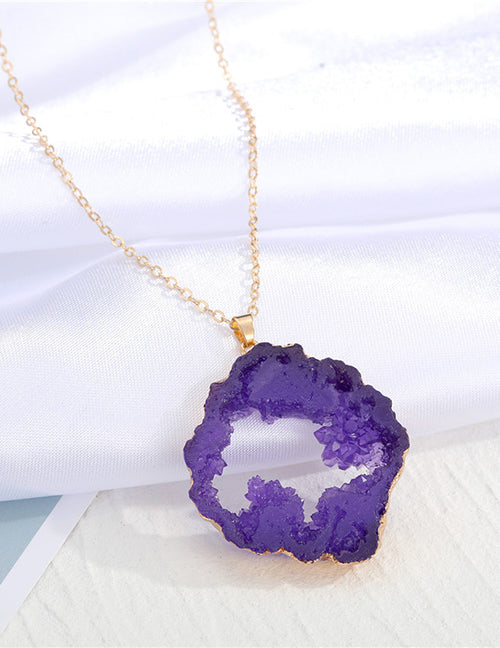 N482 Gold Purple Imitation Natural Stone Necklace FREE Earrings - Iris Fashion Jewelry