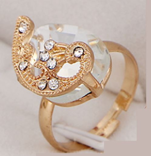 AR38 Gold Crystal Gemstone Peacock Adjustable Ring - Iris Fashion Jewelry