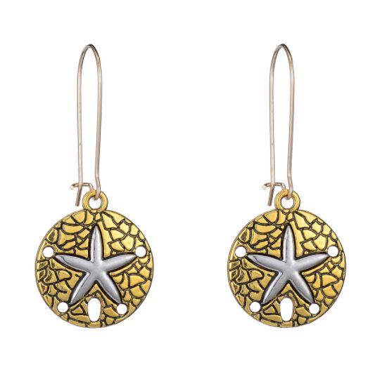 E989 Antique Gold Silver Sand Dollar Dangle Earrings - Iris Fashion Jewelry