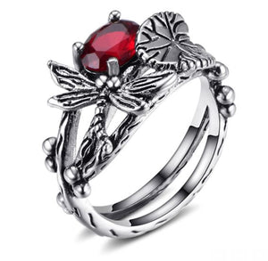 R74 Silver Red/Orange Gemstone Dragonfly Ring - Iris Fashion Jewelry