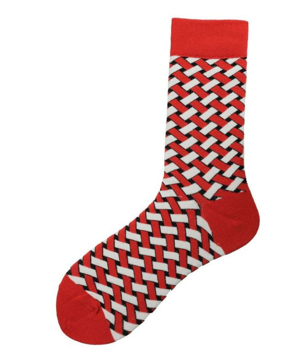 SF652 Red & White Weave Pattern Socks - Iris Fashion Jewelry