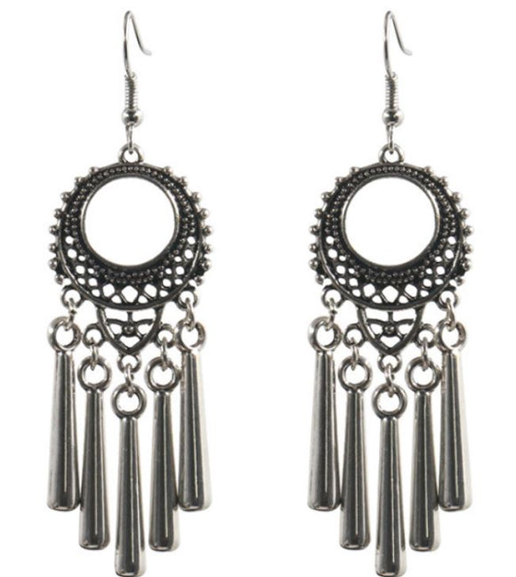 E984 Silver Decorated Tassel Earrings - Iris Fashion Jewelry