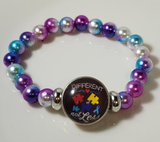B972 Purple & Blue Pearl Different Not Less Autism Awareness Bracelet - Iris Fashion Jewelry