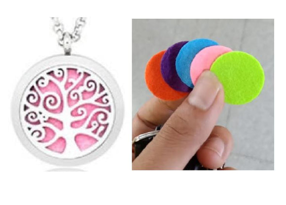 N743 Silver Whimsical Tree Essential Oil Necklace with FREE Earrings PLUS 5 Different Color Pads - Iris Fashion Jewelry