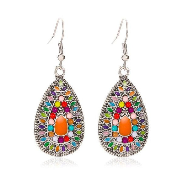 E918 Silver Colorful Bead Enamel Teardrop Earrings - Iris Fashion Jewelry