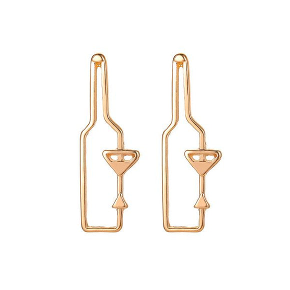 E577 Gold Wine Bottle & Glass Earrings - Iris Fashion Jewelry