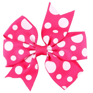 H617 Small Hot Pink White Polka Dot Bow Hair Clip - Iris Fashion Jewelry