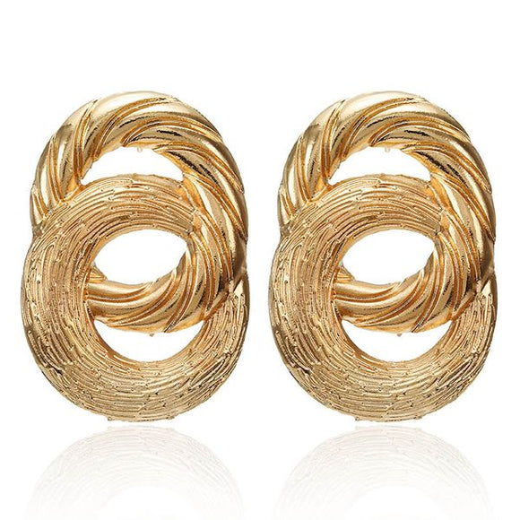 E115 Gold Textured Double Circle Earrings - Iris Fashion Jewelry