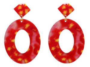 E1779 Red & Yellow Oval Acrylic Earrings - Iris Fashion Jewelry