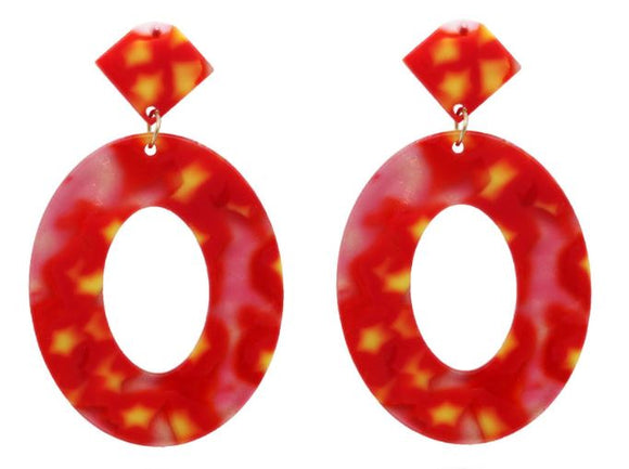 E1779 Red & Yellow Oval Acrylic Earrings - Iris Fashion Jewelry