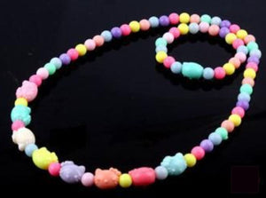L445 Multi Color Bead Kitty Cat Necklace & Bracelet Set - Iris Fashion Jewelry
