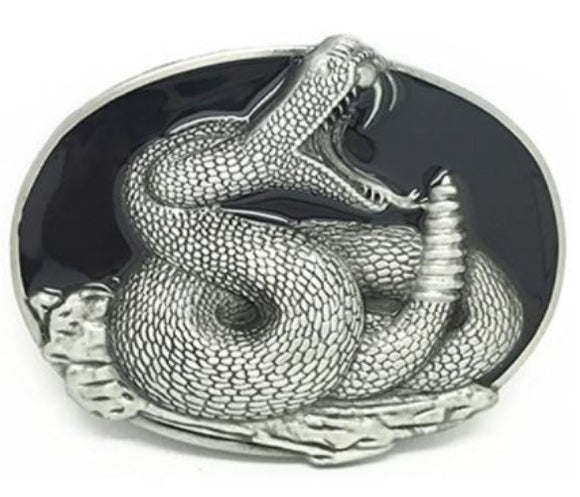 BU225 Black Rattlesnake Belt Buckle - Iris Fashion Jewelry