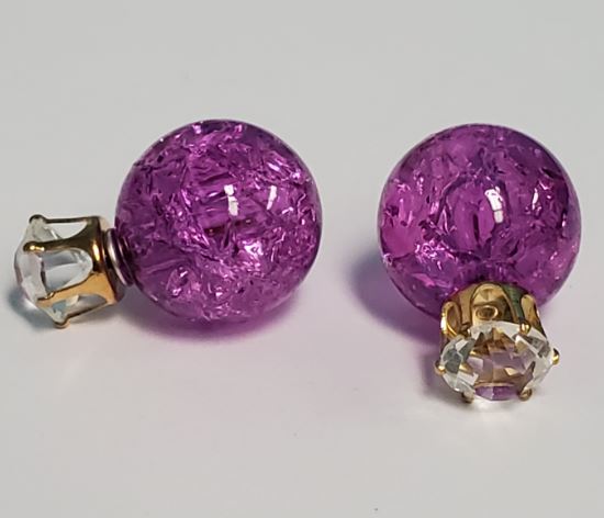 *E538 Purple Ice Breaker Ball & Rhinestone Earrings - Iris Fashion Jewelry