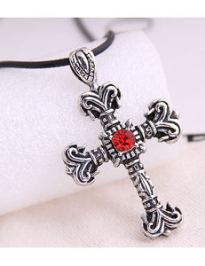 N1830 Silver Cross Red Gemstone Necklace - Iris Fashion Jewelry
