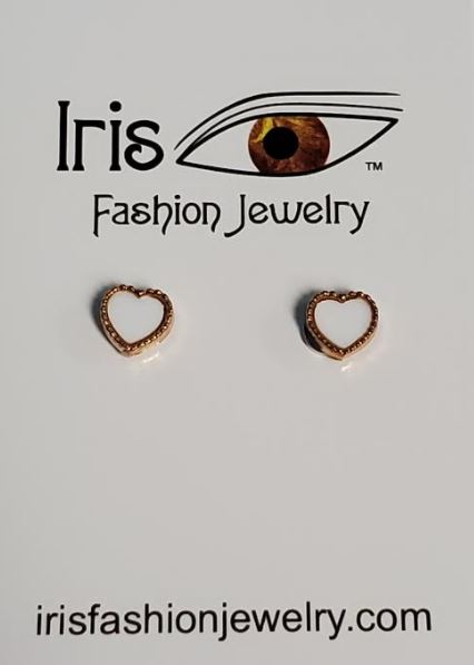*E1100 Gold White Heart Magnetic Earrings - Iris Fashion Jewelry