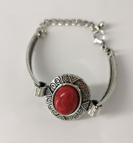 B1170 Silver Decorated Red Gem Bracelet - Iris Fashion Jewelry