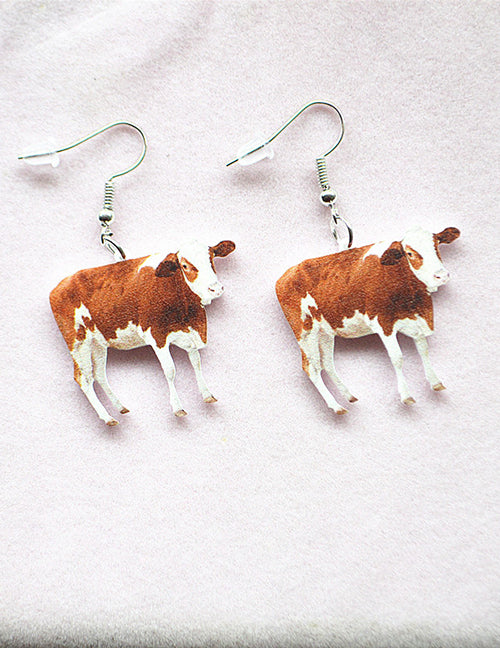 E1513 Brown Cow Acrylic Earrings - Iris Fashion Jewelry