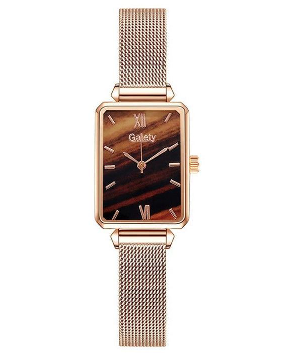 W467 Rose Gold Shades of Brown Mesh Magnetic Band Quartz Watch - Iris Fashion Jewelry