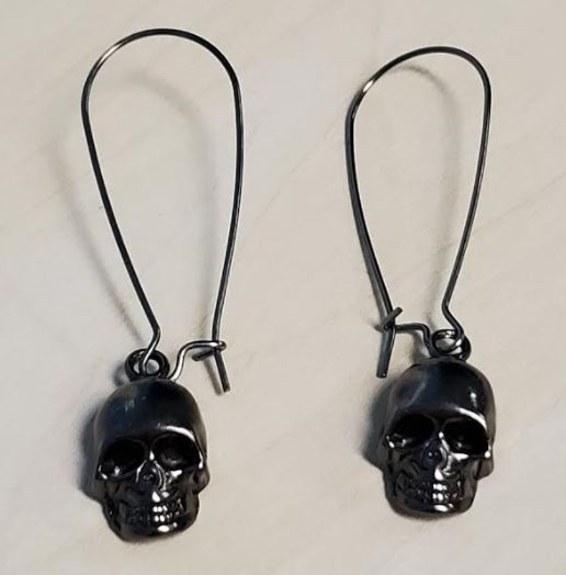 E1184 Gun Metal Skull Dangle Earrings - Iris Fashion Jewelry